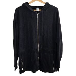 Vintage 90s Gap | Faded Black Drawstring Waist Zip Hoodie Sweatshirt Size Medium